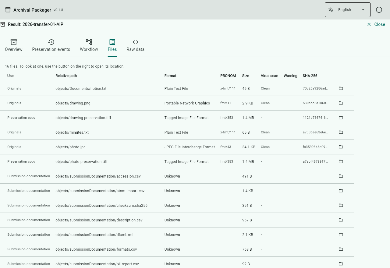 The AIP's Files tab