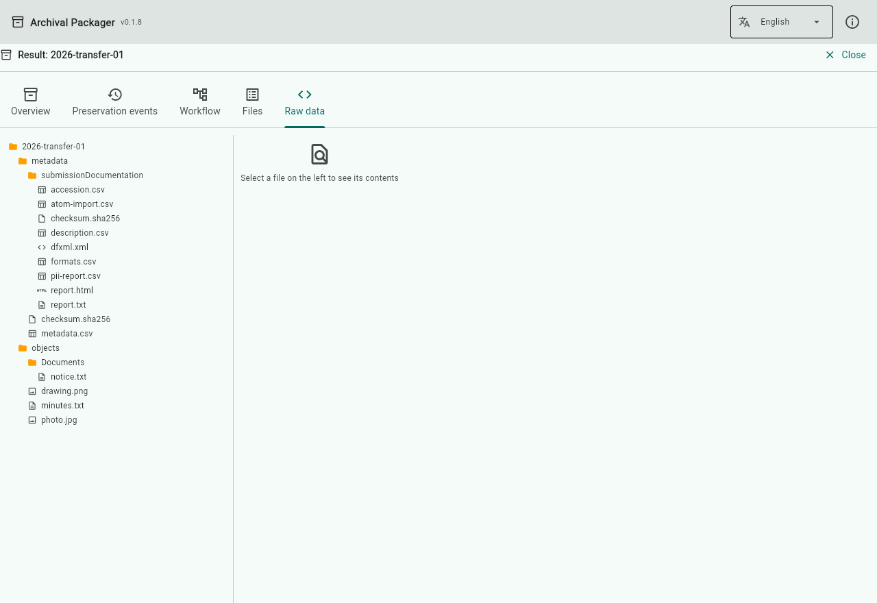 The Raw data tab