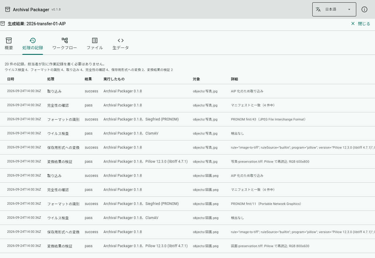 AIP の「処理の記録」